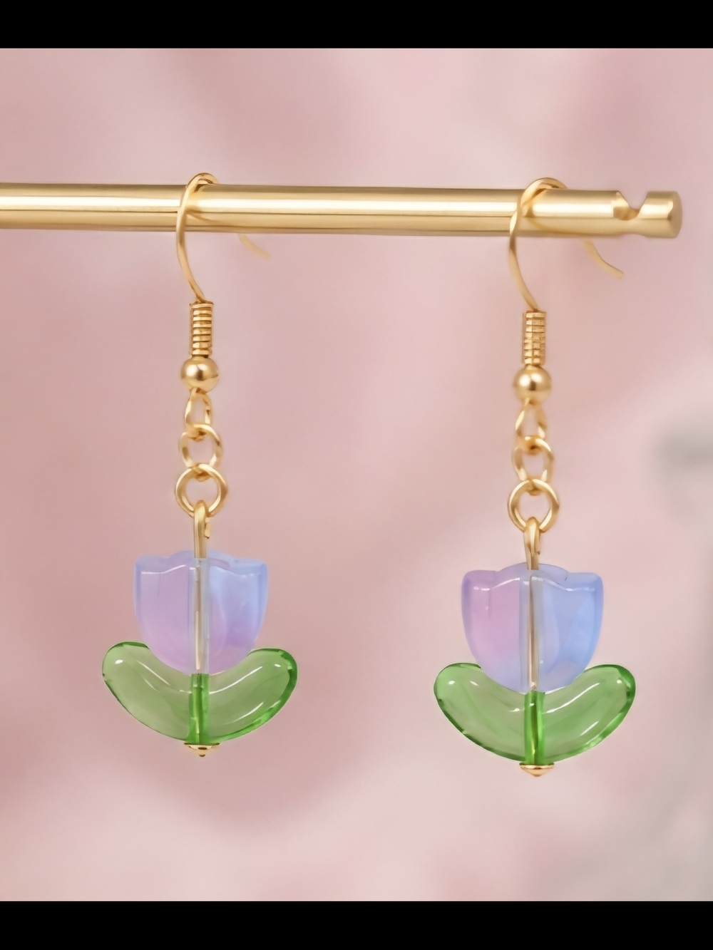 Gold-Tone Purple & Green Tulip Drop Earrings